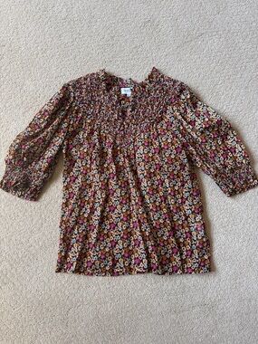 Olivia James Smocked Floral Peasant Blouse - Multicolor Floral
